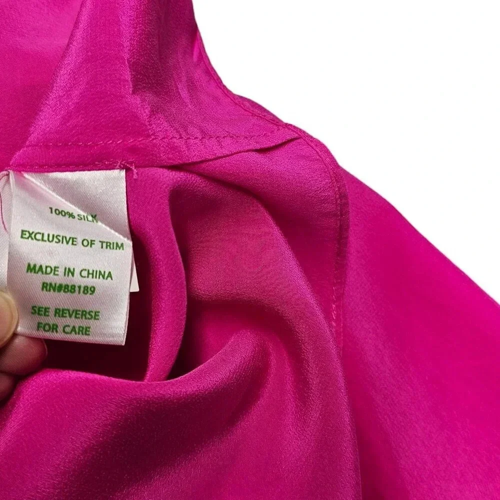Lilly Pulitzer 100% Silk Tie Front Lace Up Blouse Pink  Size Medium Bell Sleeve - Picture 7 of 9